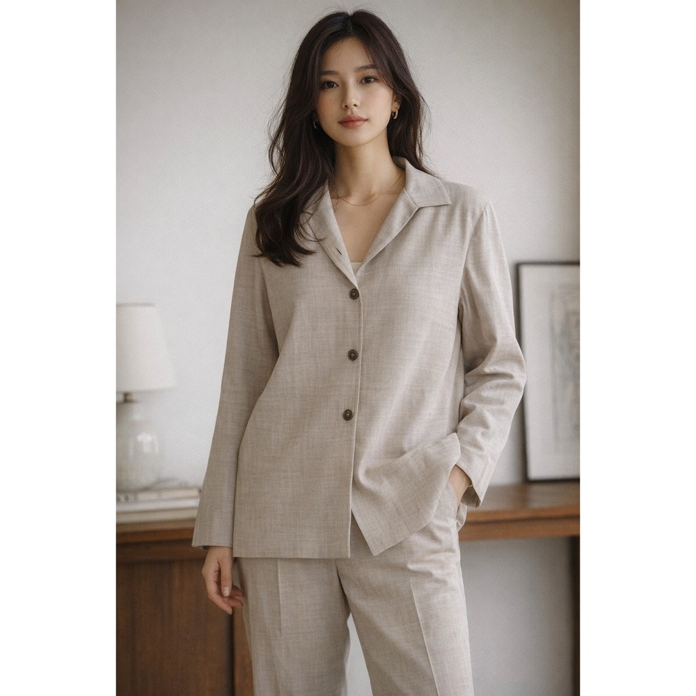 Jil Sander Blazer Womens 36 Beige Wool Silk Lined Minimalist Italian Jacket